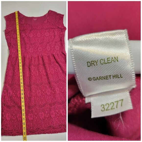 Garnet Hill Raspberry Pink Lace Dress Cap Sleeves Sheath Midi - Picture 13 of 14
